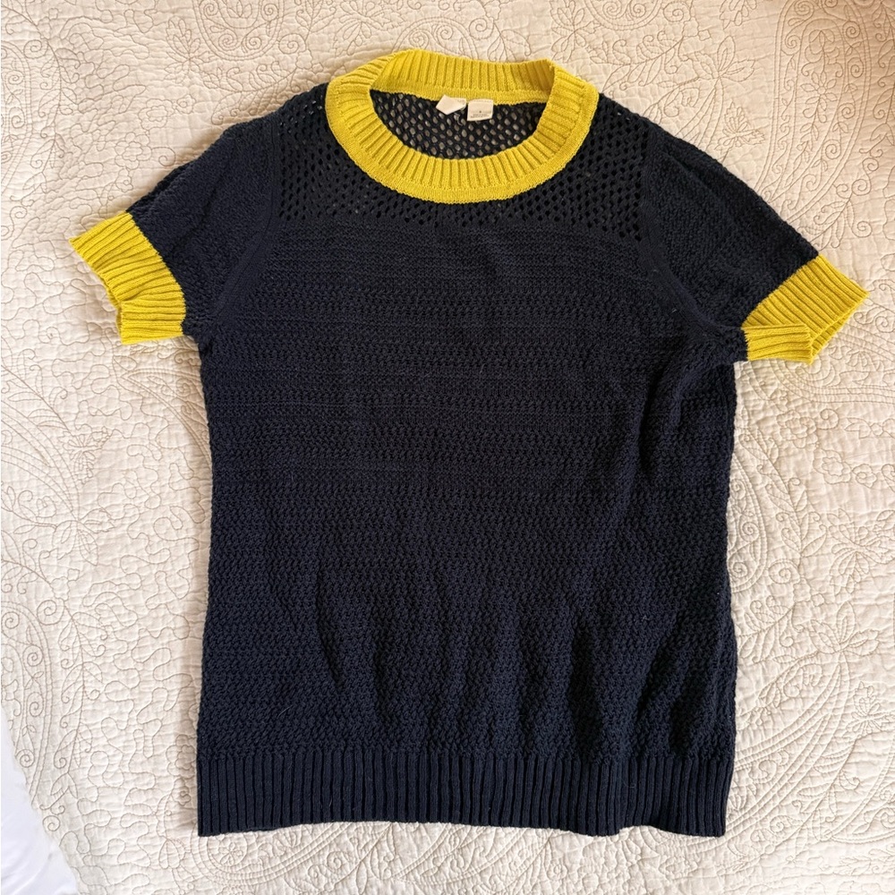 Anthropologie Navy and Yellow Knit Top